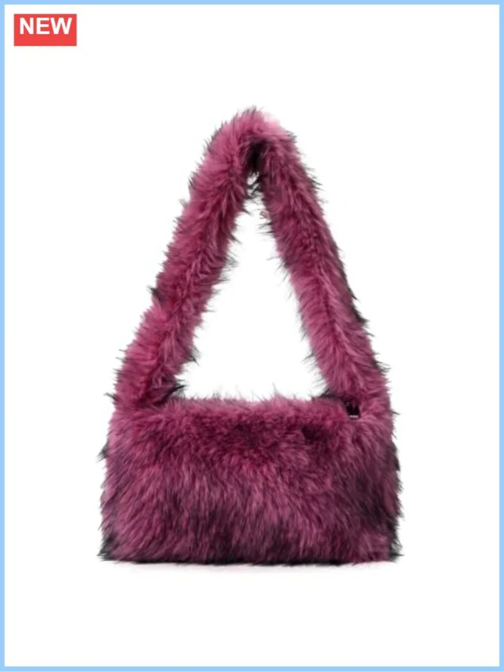 Faux Fur Shoulder Bag Hobo Tote Plush Zip Closure